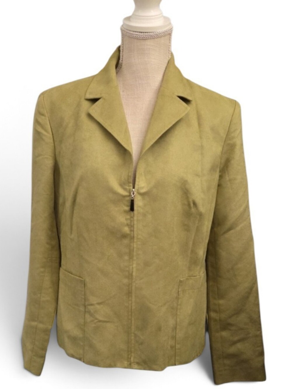 Evan Picone Olive Green Zip-Front Blazer Jacket